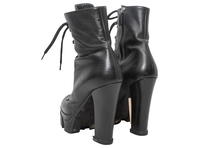 Black Prada Leather Heeled Combat Boots Size 40 - view 4