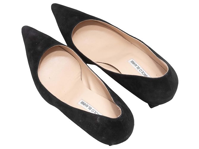 Décolleté a punta in camoscio nero Manolo Blahnik Taglia 40 - vista 3