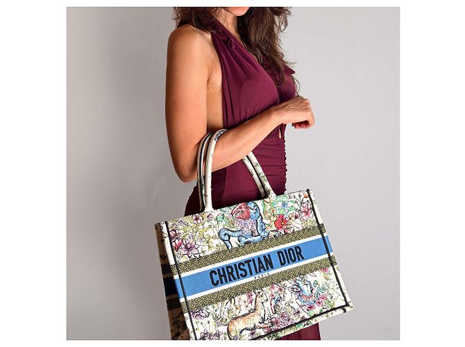 Autre Marque Book Tote Medium Canvas Bestickte Handtasche Weiß - Ansicht 3