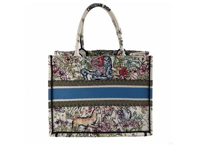 Autre Marque Book Tote Medium Canvas Bestickte Handtasche Weiß - Ansicht 4