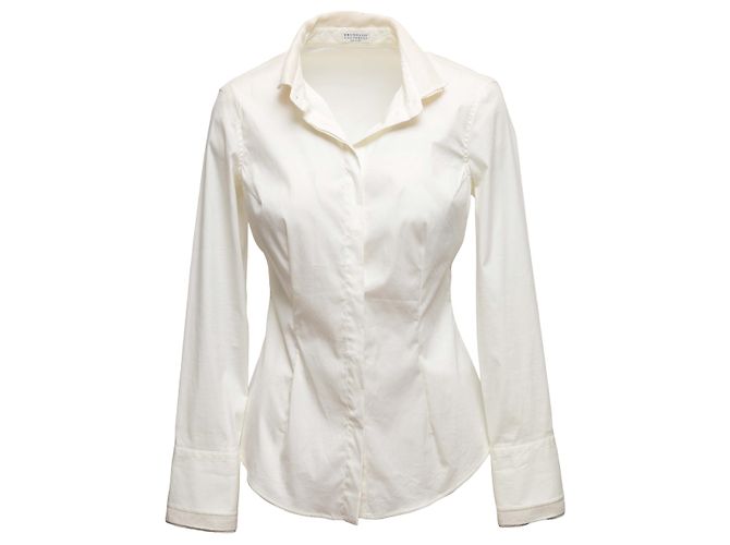 Top abotonado blanco Brunello Cucinelli con adornos Monili Talla US S - vista 2