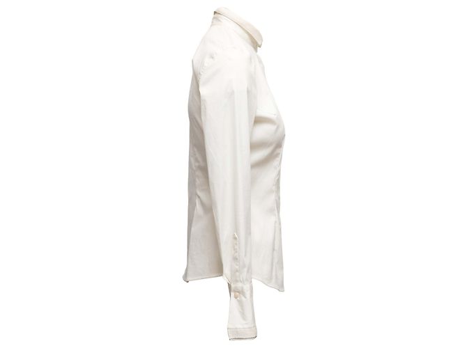 Top abotonado blanco Brunello Cucinelli con adornos Monili Talla US S - vista 3