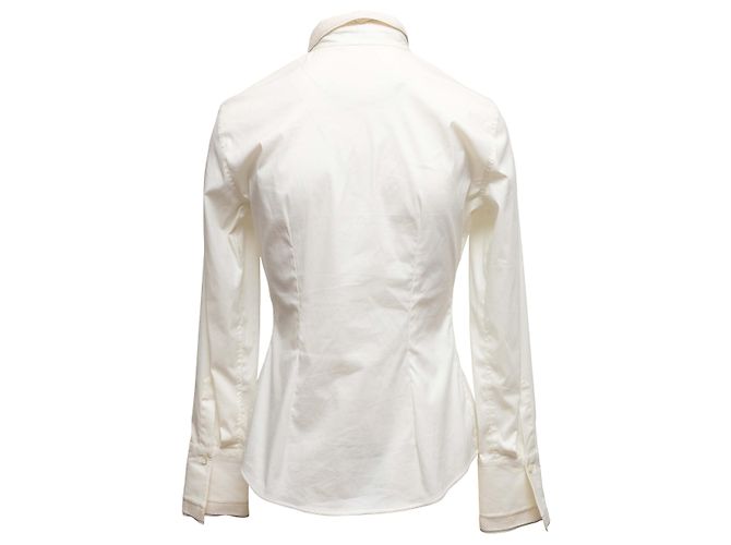 Top abotonado blanco Brunello Cucinelli con adornos Monili Talla US S - vista 4