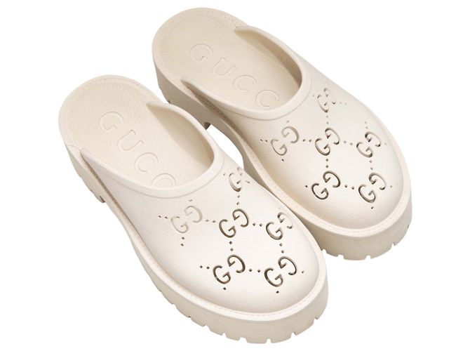 Autre Marque Cream Gucci Rubber GG Cutout Platform Mules Size 39 Beige - view 2
