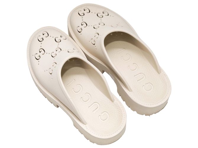 Autre Marque Cream Gucci Rubber GG Cutout Platform Mules Size 39 Beige - view 3