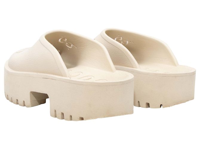 Autre Marque Cream Gucci Rubber GG Cutout Platform Mules Size 39 Beige - view 4