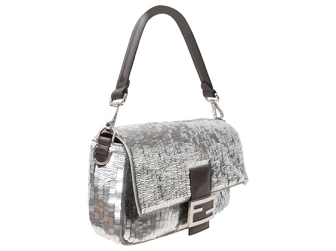 Fendi Baguette-Tasche mit Pailletten in Silber & Schwarz - Ansicht 2