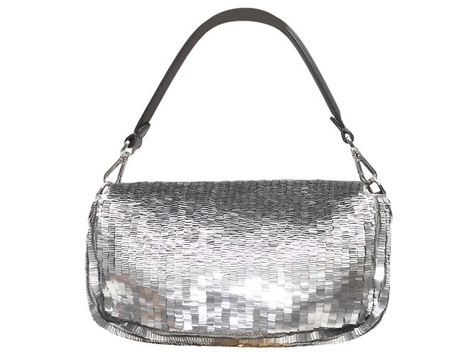 Fendi Baguette-Tasche mit Pailletten in Silber & Schwarz - Ansicht 3