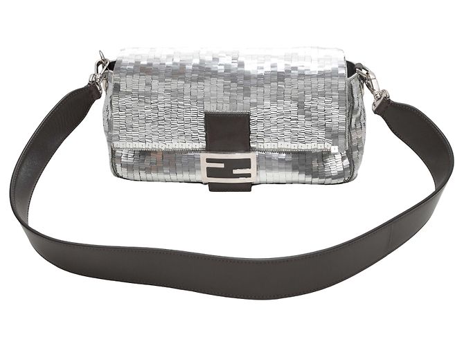 Fendi Baguette-Tasche mit Pailletten in Silber & Schwarz - Ansicht 5
