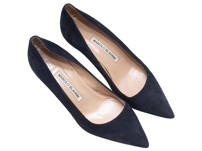 Décolleté a punta in camoscio Manolo Blahnik blu navy Taglia 36 - vista 2