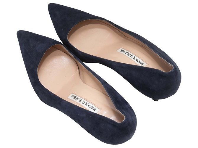 Décolleté a punta in camoscio Manolo Blahnik blu navy Taglia 36 - vista 3