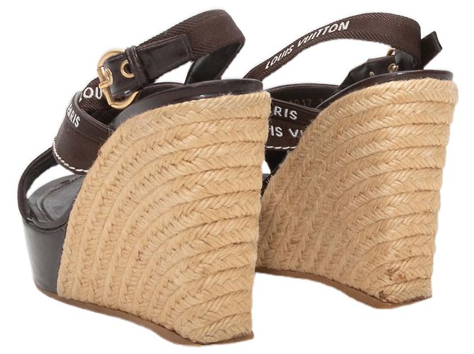 Vintage Brown Louis Vuitton Spellout Espadrilles Keilabsätze Größe 37 Braun - Ansicht 4