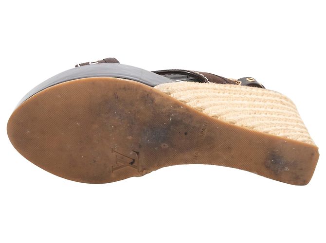 Vintage Brown Louis Vuitton Spellout Espadrilles Keilabsätze Größe 37 Braun - Ansicht 5