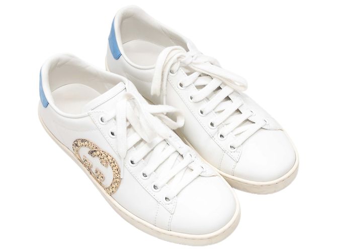 Sapatilhas baixas Gucci brancas e multicoloridas com detalhes em pele de cobra Tamanho 35 Branco - vista 2