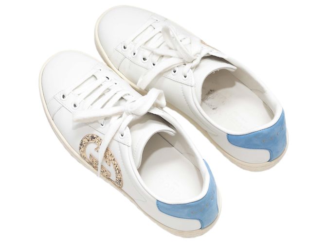 Sapatilhas baixas Gucci brancas e multicoloridas com detalhes em pele de cobra Tamanho 35 Branco - vista 3