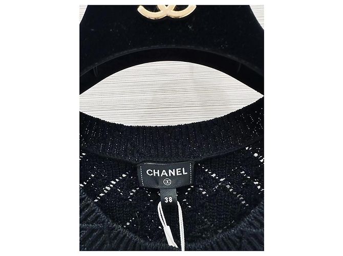 Chanel Schwarzer Strickpullover aus Baumwolle mit Cut-out Detail Gr. 38 Mehrfarben - Ansicht 2