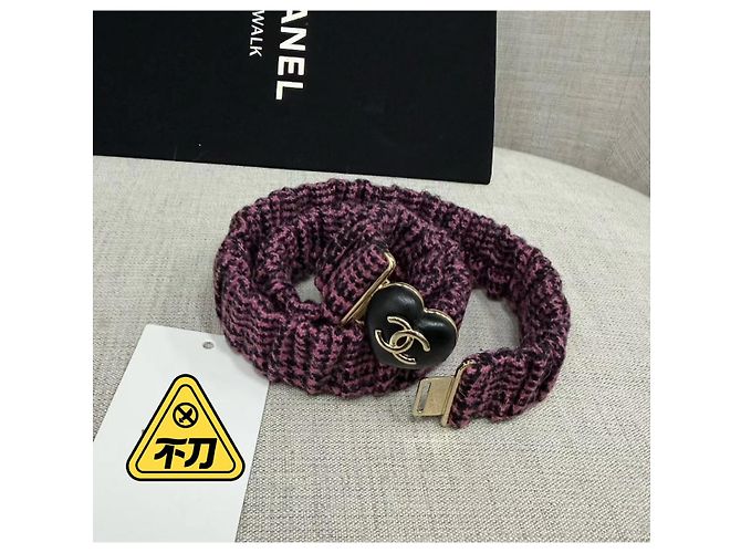Chanel Hahnentritt Gürtel aus Stoff mit Doppel-C Emaille Schnalle Mehrfarben - Ansicht 2