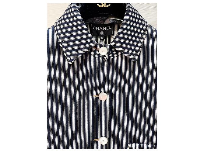 Chanel Navy Silk Striped Embroidered Jacket Multiple colors - view 2