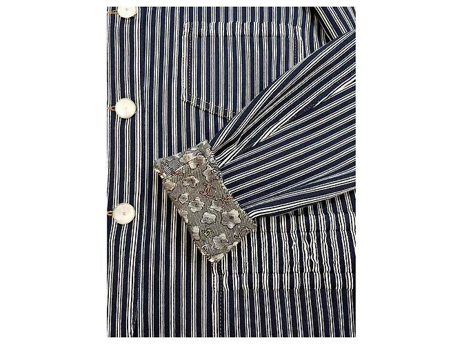 Chanel Navy Silk Striped Embroidered Jacket Multiple colors - view 3