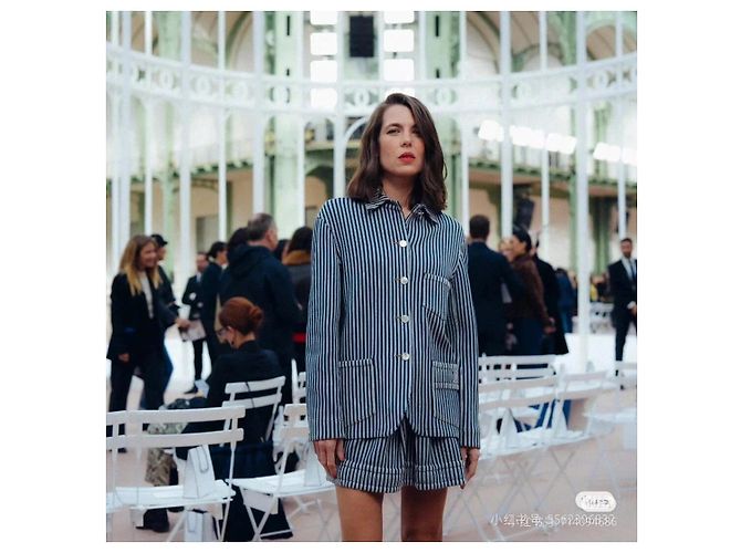 Chanel Navy Silk Striped Embroidered Jacket Multiple colors - view 8