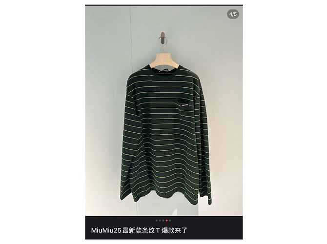 Top Miu Miu a Righe in Cotone Verde a Maniche Lunghe Multicolore - vista 5