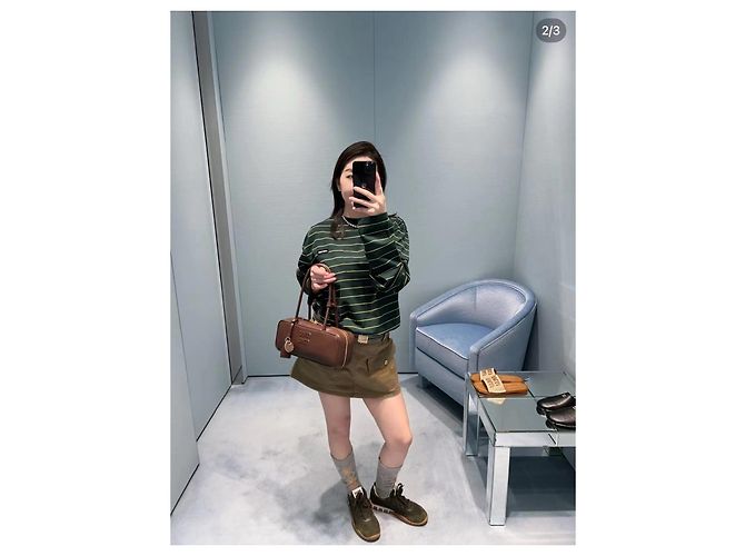 Top Miu Miu a Righe in Cotone Verde a Maniche Lunghe Multicolore - vista 7