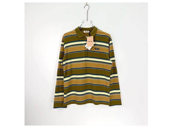 Top Miu Miu a Righe in Cotone Giallo a Manica Lunga Multicolore - vista 3