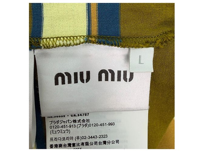 Top Miu Miu a Righe in Cotone Giallo a Manica Lunga Multicolore - vista 6