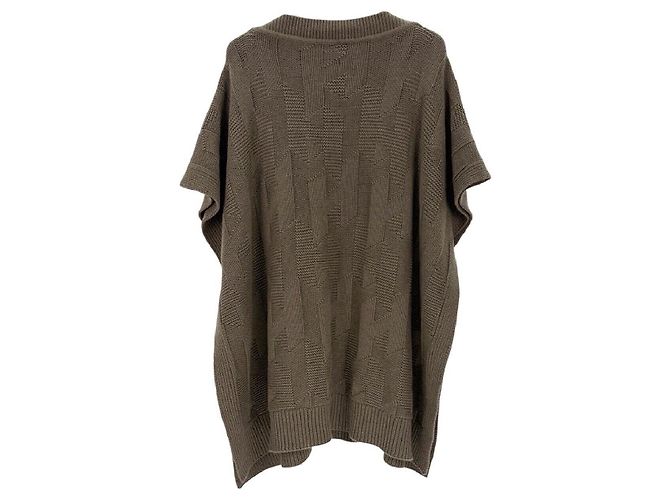 Top Hermès in Lana Khaki con Maniche a Sbuffo Multicolore - vista 2