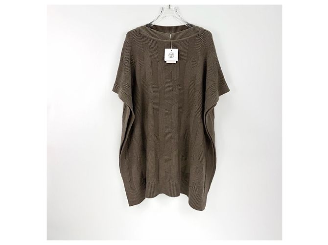 Top Hermès in Lana Khaki con Maniche a Sbuffo Multicolore - vista 3