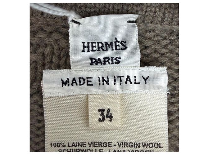Top Hermès in Lana Khaki con Maniche a Sbuffo Multicolore - vista 5