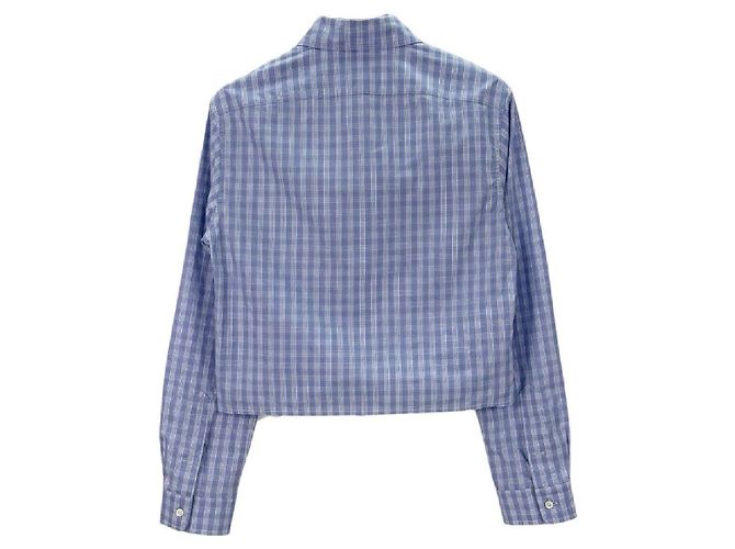 Top Miu Miu de algodão com padrão xadrez Navy Multicor - vista 2