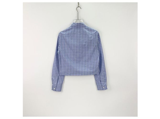 Top Miu Miu de algodão com padrão xadrez Navy Multicor - vista 4
