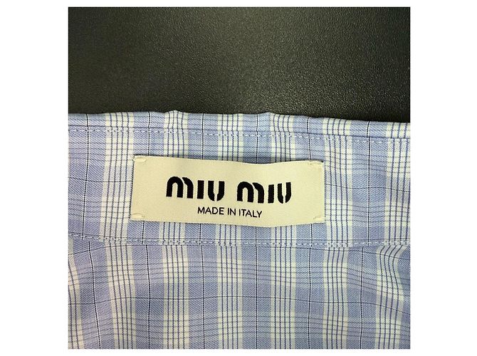 Top Miu Miu de algodão com padrão xadrez Navy Multicor - vista 5