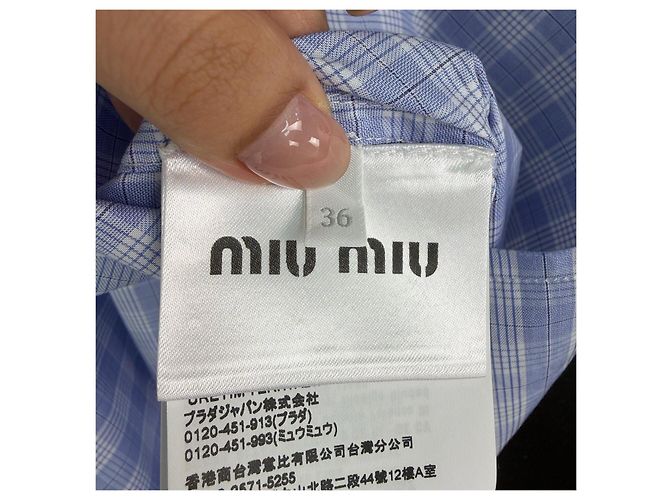 Top Miu Miu de algodão com padrão xadrez Navy Multicor - vista 6