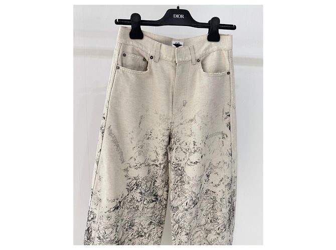 Autre Marque Pantalones Dior Ecru con Estampado de Algodón Talle Alto Multicolor - vista 2