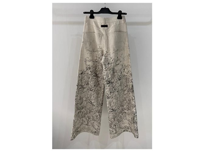 Autre Marque Pantalones Dior Ecru con Estampado de Algodón Talle Alto Multicolor - vista 3