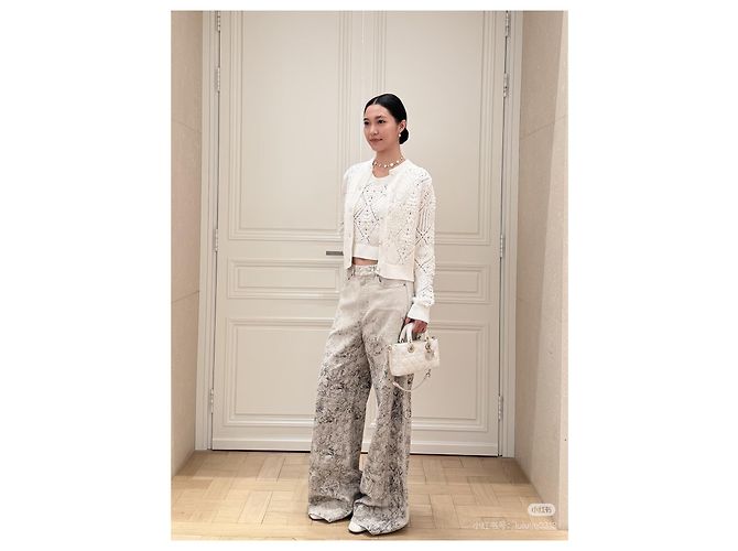 Autre Marque Pantalones Dior Ecru con Estampado de Algodón Talle Alto Multicolor - vista 9