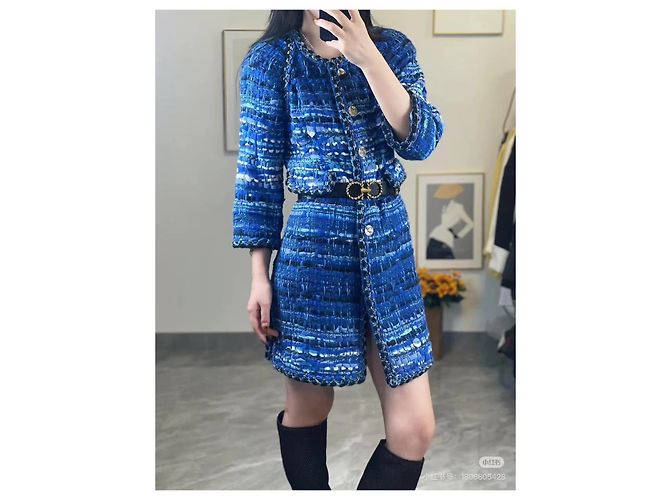 Chanel Greece series Tweed Jacke Navy Größe 34 Mehrfarben - Ansicht 2
