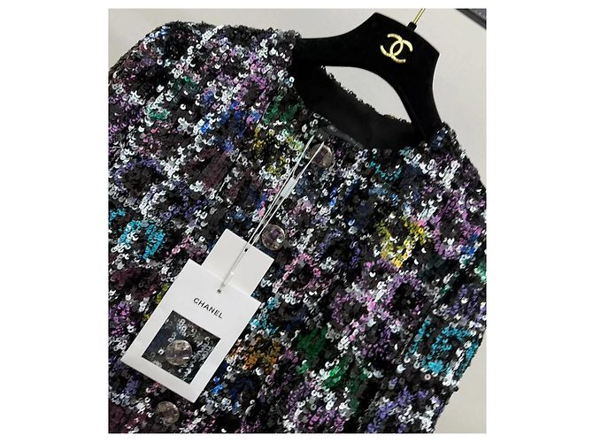 Chanel Métiers d'Art Tweed Jacke mit Pailletten Größe 34 Mehrfarben - Ansicht 3