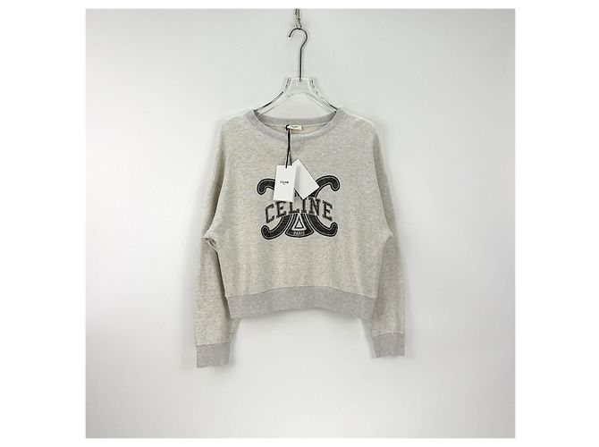 Céline Strickpullover aus Baumwolle Grau Puffärmel Mehrfarben - Ansicht 3