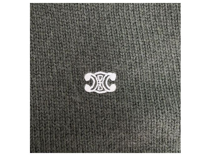 Céline Strickpullover aus Wolle in Grün mit Stickerei Mehrfarben - Ansicht 9