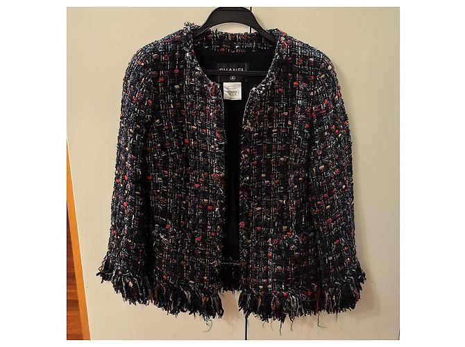 Chanel Tweed Jacke mit Fransen-Details Mehrfarben - Ansicht 3