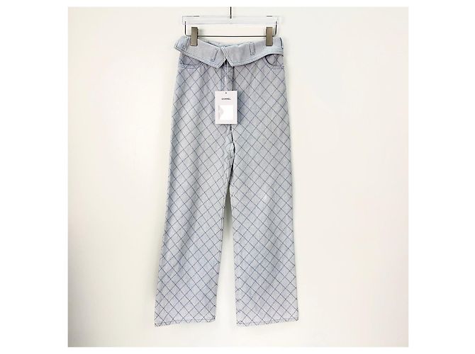 Chanel Hose Navy Denim mit gestepptem Rautenmuster - Ansicht 3