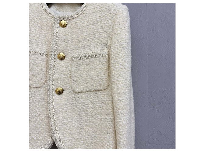 Céline Jacke aus Wolle mit Monogramm Ecru Mehrfarben - Ansicht 3