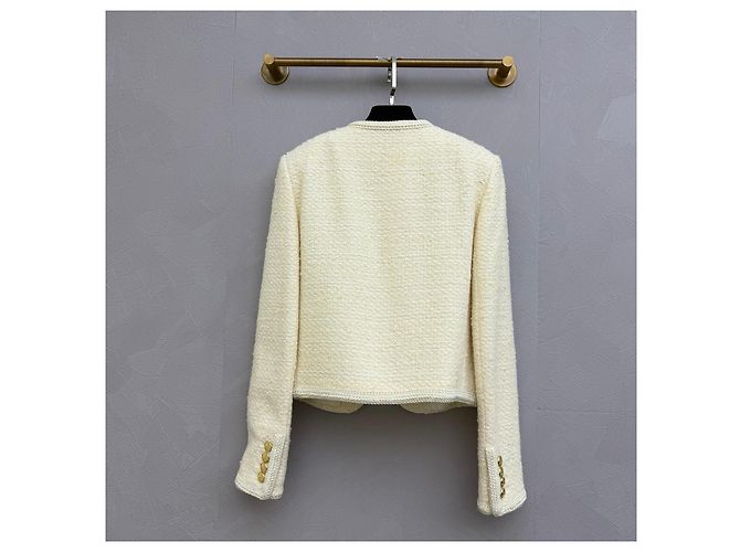 Céline Jacke aus Wolle mit Monogramm Ecru Mehrfarben - Ansicht 4