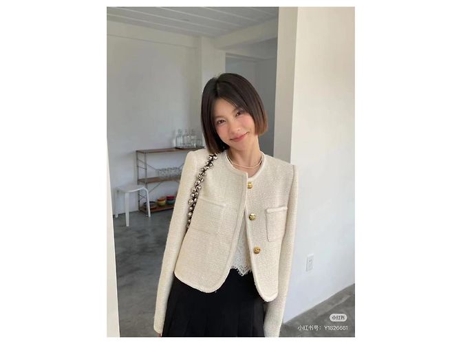 Céline Jacke aus Wolle mit Monogramm Ecru Mehrfarben - Ansicht 5