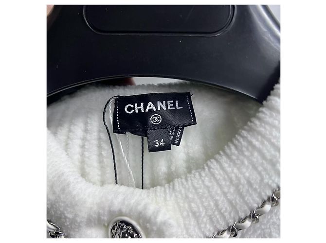Chanel Tweed Strickjacke Weiß Langarm Mehrfarben - Ansicht 2