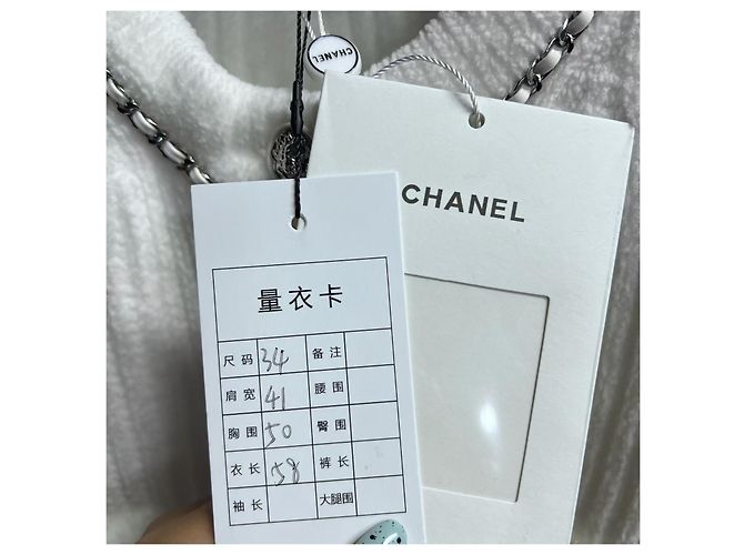 Chanel Tweed Strickjacke Weiß Langarm Mehrfarben - Ansicht 4