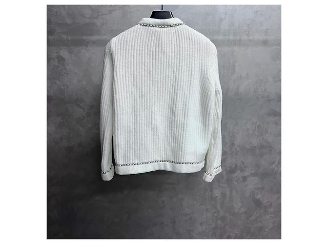 Chanel Tweed Strickjacke Weiß Langarm Mehrfarben - Ansicht 5